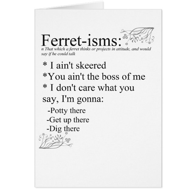 Cartão Doninha-ismos & provérbios (Frente)