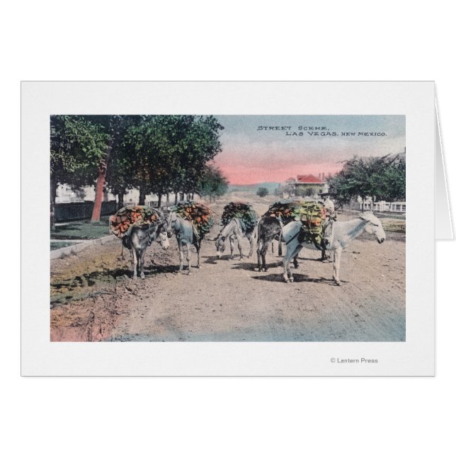 Cartão Donkeys carregados na rua Las Vegas, NM (Frente Horizontal)