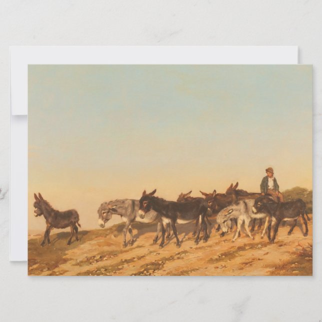 Cartão Donkeys no Sul de França (por Eugène Burnand) (Frente)