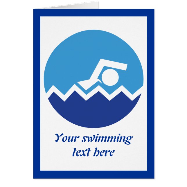 Cartão Dons de natação, nadador num círculo azul personal (Frente)