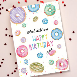 Cartão Donut Colorido Aquarela Feliz Aniversário