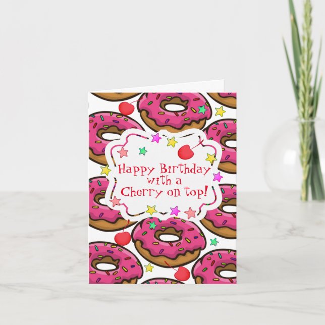 Cartão Donuts de Aniversário com Granulado e Cereja em Ci (Frente)