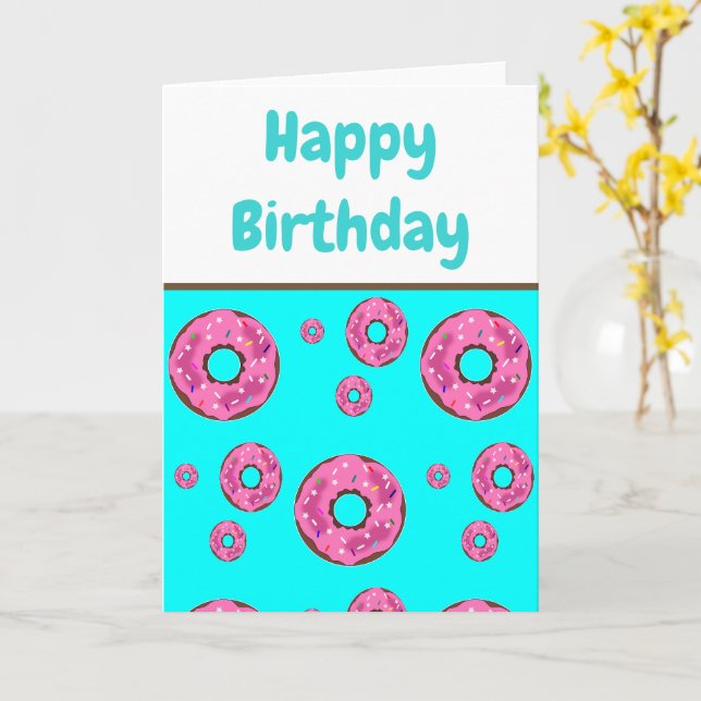 Cartão Donuts rosa de creme de aniversário (Flor Amarela)