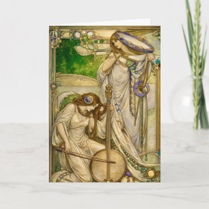 Cartão Donzelas da Música Art Nouveau Ilustração Vintage