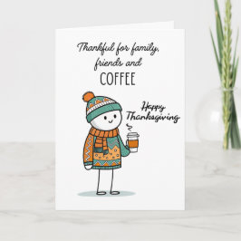 Cartão Doodle Agradecido com Café - Feliz Dia de Ação de 