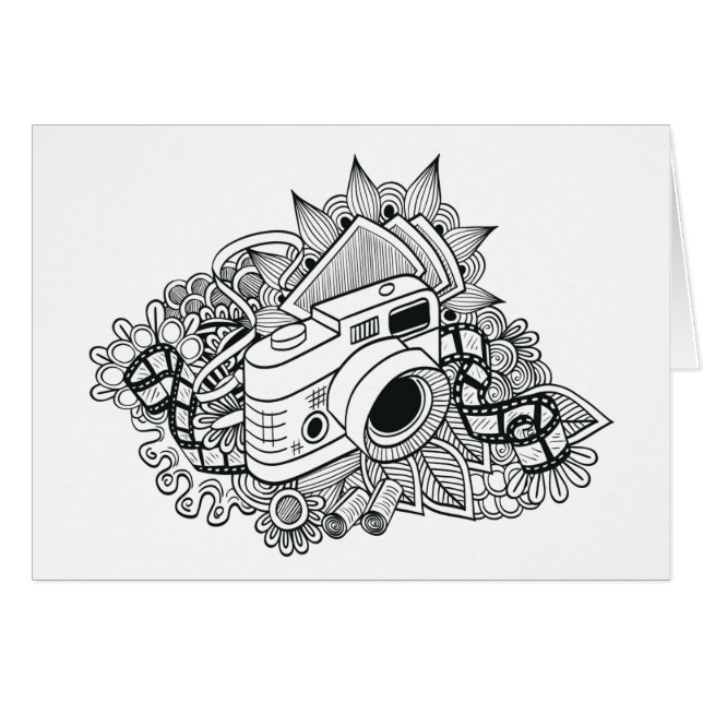 Cartão Doodle da câmera do hipster (Frente Horizontal)