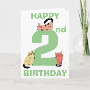 Cartão Doodle de Aniversário de 2 anos Gatos Mensagem Per