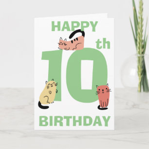 Cartão Doodle de Gatos de Aniversário de Dez Anos (10º) M