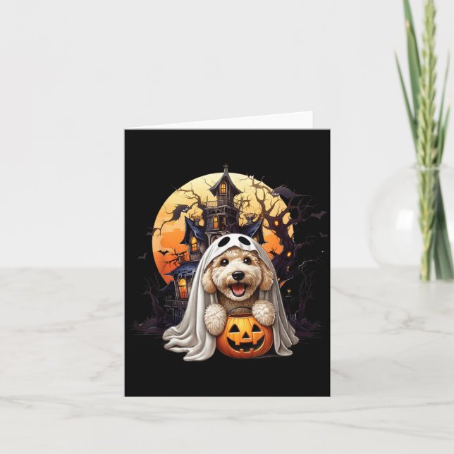 Cartão Doodle de Halloween Divertido Design de Cachorro F (Frente)