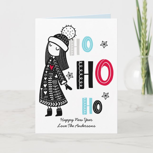 Cartão Doodle de Natal Escandinavo Divertido Personalizad (Frente)