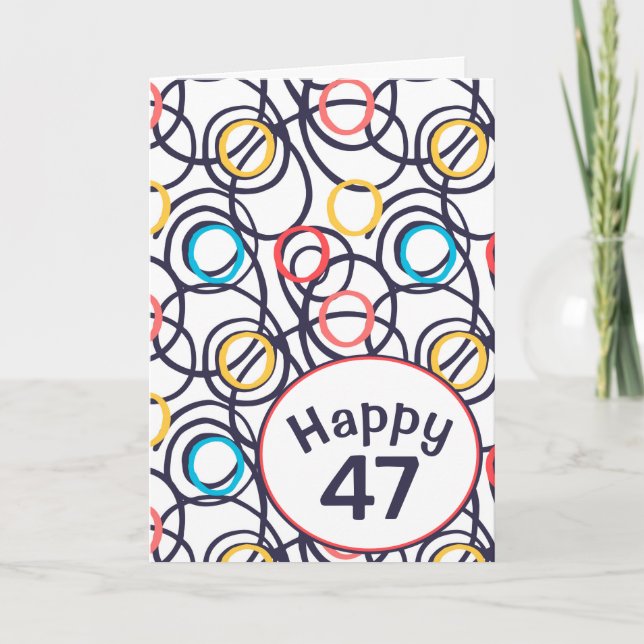 Cartão Doodle Divertido para 47º Aniversário (Frente)