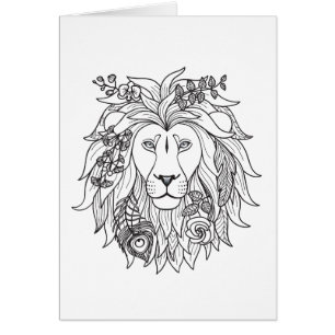 Cartão Doodle do leão e das flores