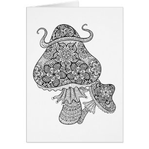 Cartão Doodle mágico tirado mão dos cogumelos