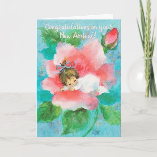 Cartão Dormindo Garota Neném Na Rosa (Frente)