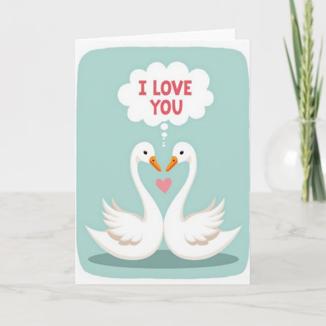 Cartão dos Cisnes Eu Te Amo Minimalista (Frente)