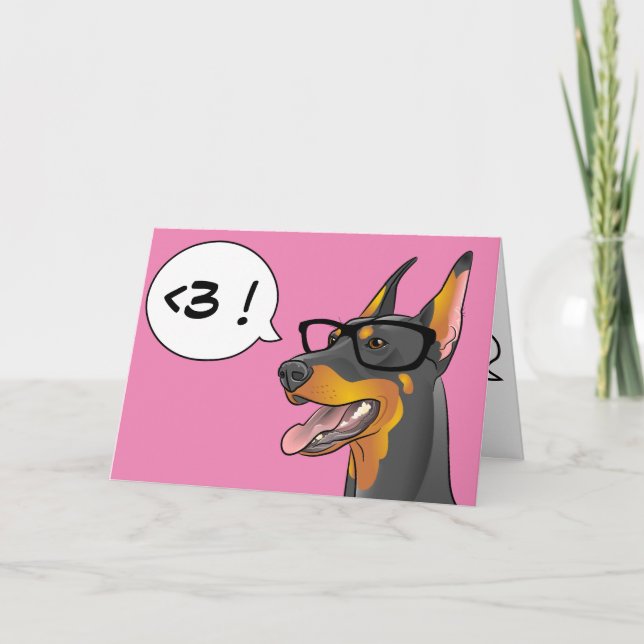 Cartão dos desenhos animados do geek do Doberman (Frente)