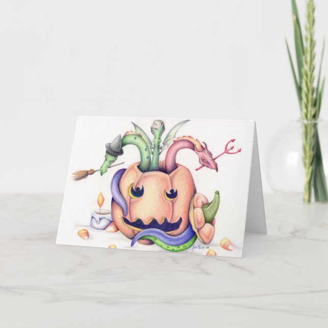 Cartão dos dragões do Dia das Bruxas (Frente)