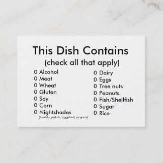 Cartão dos ingredientes da sorte do pote