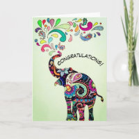 Cartão dos parabéns do elefante da mandala
