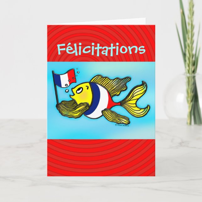 Cartão Dos peixes franceses da bandeira de FÉLICITATIONS (Frente)