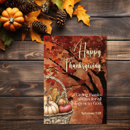 Cartão Dossel de Folhas Vermelhas Efésios 5:20 Feliz Dia