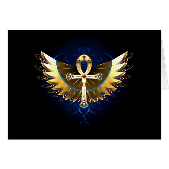 Cartão Dourada Ankh com Asas (Frente Horizontal)