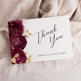 Cartão Dourada Burgundy Floral Casamento Floral Flat Obri