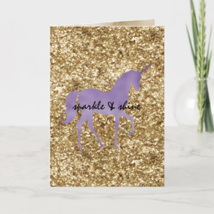 Cartão Dourada Confetti Glitter Purple Unicorn