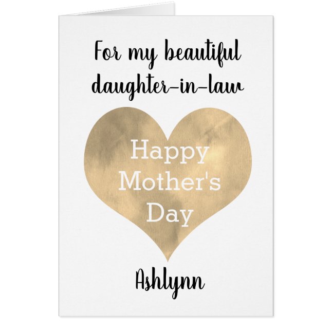 Cartão Dourada Filha Feliz Dia de as mães em Direito (Frente)