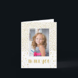 Cartão Dourada Glitter Birthday Kids Girl 2 Foto Obrigado<br><div class="desc">Dourada Glitter Stars Birthday Kids Girl 2 Photo Cartões de agradecimentos. Cartões de agradecimentos de aniversário bonito para seus amigos e família. Carregue as suas fotos na frente e dentro na placa e personalize a placa com seu nome e dentro de texto. Excelente como cartões de agradecimentos para garotas.</div>