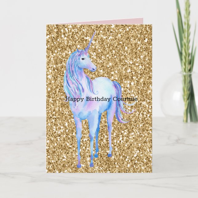 Cartão Dourada Glitter Unicorn (Frente)