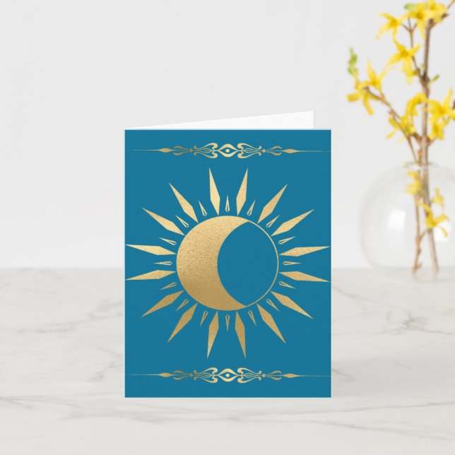 Cartão Dourada Lua Sol Teal Wicca (Flor Amarela)