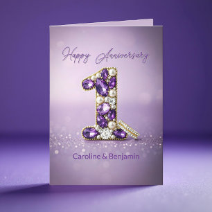 Cartão Dourado Anniversário de Casamento de Pearl Gemston