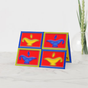 Cartão Dourado & azul de Diwali das lâmpadas