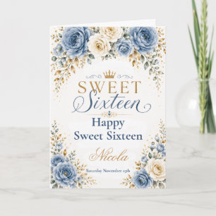 Cartão Dourado Azul Poético Sweet Sixteen