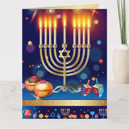 Cartão Dourado bonito de Hanukkah Menorah