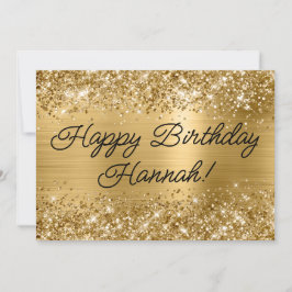 Cartão Dourado Brilhante Folha Moderno Feliz Aniversário
