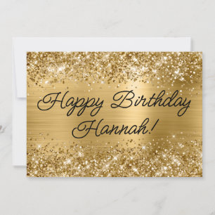 Cartão Dourado Brilhante Folha Moderno Feliz Aniversário