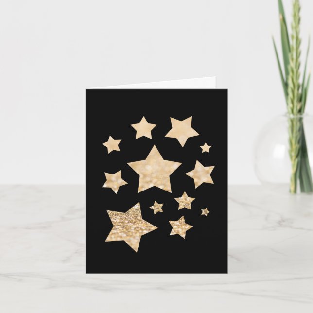Cartão Dourado brilho Estrelas Feliz Feriado de Natal pre (Frente)