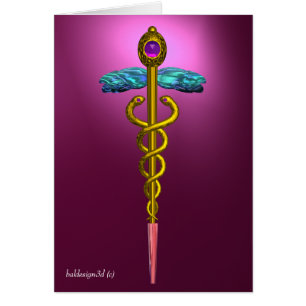 Cartão Dourado CADUCEUS, Símbolo Médico Rosa Violeta Ro