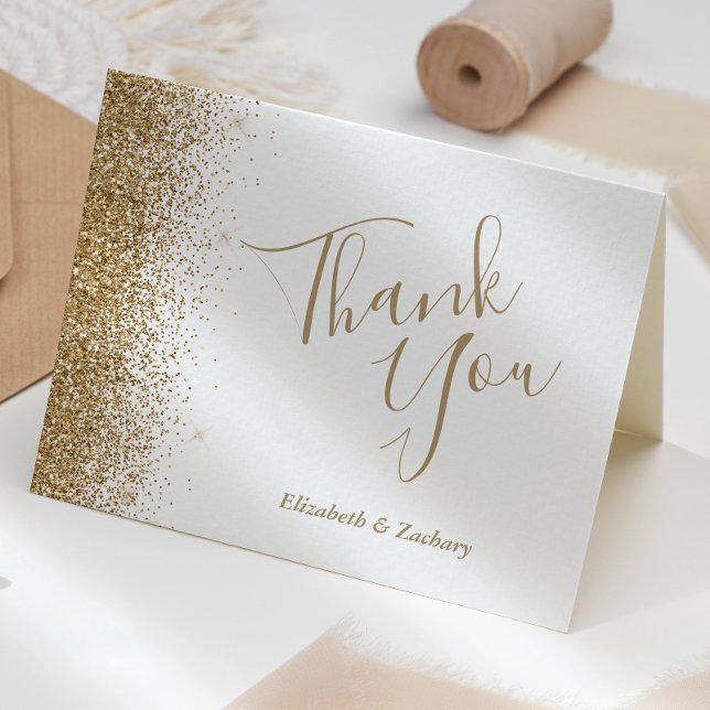 Cartão Dourado Casamento Branco De Borda Larga Obrigado (Criador carregado)