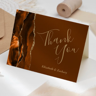 Cartão Dourado Casamento Castanho De Agata Laranja Queima