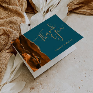 Cartão Dourado Casamento De Chá De Agata Laranja Queimada