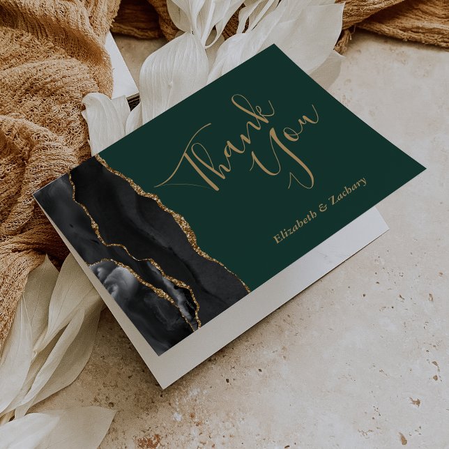 Cartão Dourado Casamento Emerald Green da Agate Negra Obr (Criador carregado)