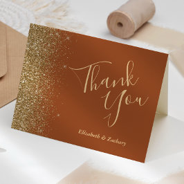 Cartão Dourado Casamento Glitter Terracotta Obrigado