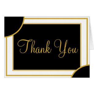 Cartão Dourado Casamento Negro Obrigado Geométrico
