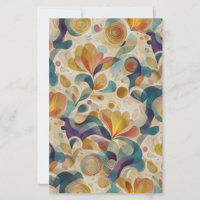 Cartão Dourado com Floral Rodopio Abstrato Boho em (Frente)