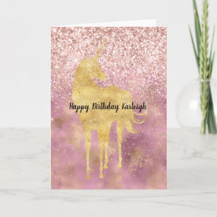 Cartão Dourado cor-de-rosa, Glitzy Glitter Unicorn