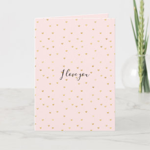 Cartão Dourado Coração Rosa Pequeno e Rosa Amor