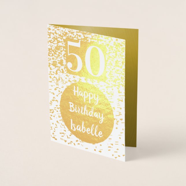 Cartão Dourado de 50º aniversário personalizado (Frente)